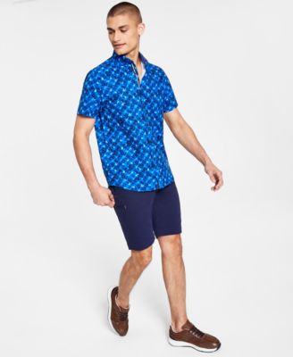 Society of Threads - Men's Slim-Fit Performance Stretch Abstract Starburst Short-Sleeve Button-Down Shirt