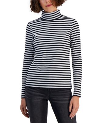 Style & Co - Women's Striped Ribbed Turtleneck Top