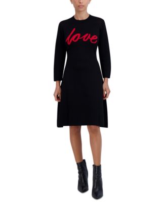 Robbie Bee - Petite Crewneck Long-Sleeve Love A-Line Dress
