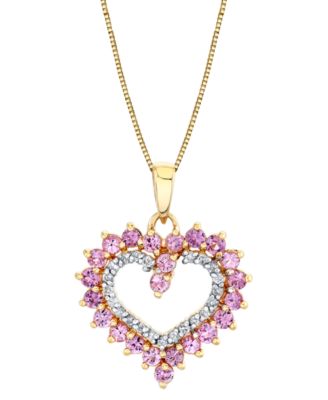 Macy's - Pink Sapphire (1-3/8 ct. t.w.) & Diamond (1/10 ct. t.w.) Open Heart 18" Pendant Necklace in 10k Gold