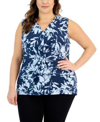 Alfani - Plus Size Printed Twist-Front Sleeveless Top