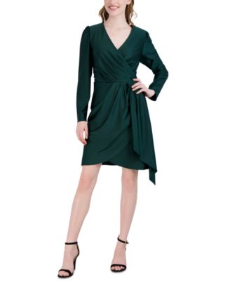 julia jordan - Women's Pleated Faux-Wrap Long-Sleeve Dress