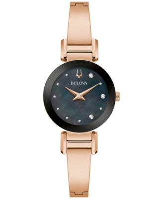 Bulova - Women's Modern Diamond Accent Rose Gold-Tone Stainless Steel Bangle Bracelet Watch 43mm