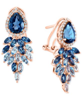 LALI Jewels - London Blue Topaz (3-3/4 ct. t.w.), Sky Blue Topaz (1-5/8 ct. t.w.) & Diamond (1/4 ct. t.w.) Statement Earrings in 14k Rose Gold