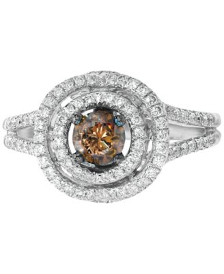 Le Vian - Chocolate Diamond (3/8 ct. t.w.) & Vanilla Diamond (3/8  ct. t.w.) Double Halo Ring in 18k White Gold