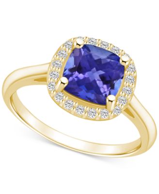 Macy's - Tanzanite (2-1/3 ct. t.w.) & Diamond (1/4 ct. t.w.) Cushion Halo Ring in 14k Gold