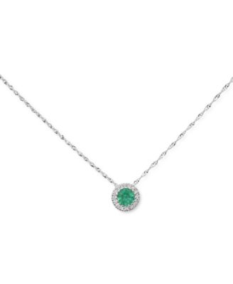 Macy's - Emerald (1/3 ct. tw.) & Diamond Accent Pendant Necklace in 14k White Gold, 16" + 2" extender (Also Available in Sapphire & Ruby)