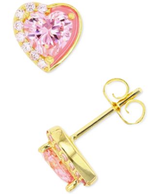 Macy's - Pink and White Cubic Zirconia Heart Stud Earrings in Sterling Silver or 14k Gold over Sterling Silver
