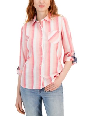 Tommy Hilfiger - Plus Size Cotton Button-Front Roll-Tab Shirt