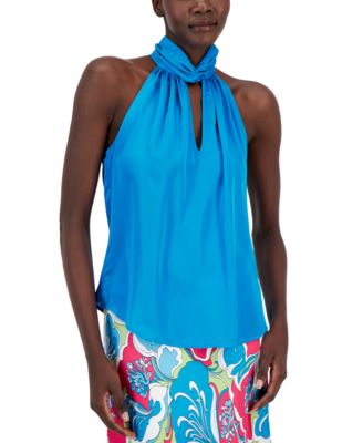 Anne Klein - Women's Matte-Satin Twist-Neck Halter Top
