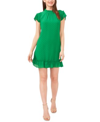 CeCe - Women's Mock Neck Flutter-Sleeve Clip-Dot Dress