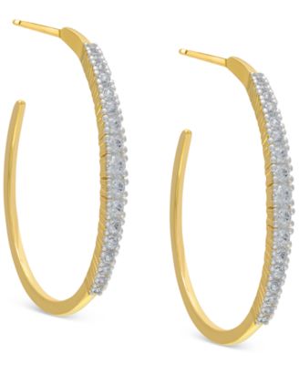 Macy's - Black Spinel In & Out Medium Hoop Earrings (1-3/4 ct. t.w.) in 14k Gold-Plated Sterling Silver, 1.2" (Also in Lab-Created White Sapphire)