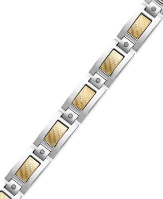 Macy's - Men's Inlay Diamond Bracelet (1/5 ct. t.w.) in Stainless Steel and 18k Gold