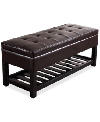 Simpli Home - Verona Faux Leather Storage Ottoman with Shelf, Direct Ship