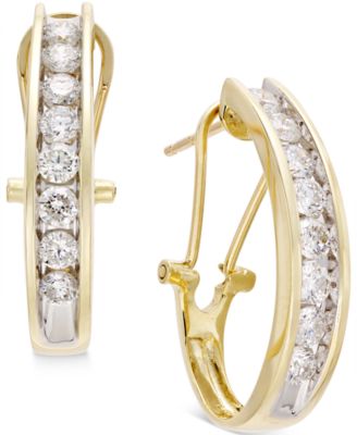 Macy's - Diamond J Hoop Earrings (1 ct. t.w.) in 10k Gold, White Gold or Rose Gold
