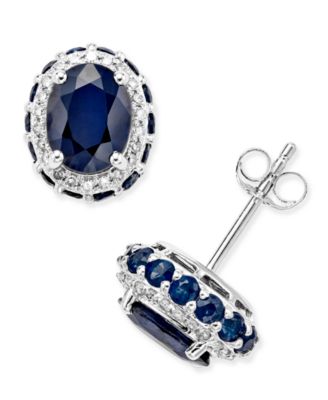 Macy's - Blue Sapphire (3-7/8 ct. t.w.) and White Sapphire (1/5 ct. t.w.) Oval Stud Earrings in 10k White Gold