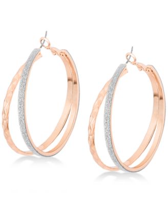 GUESS - Rose Gold-Tone Glitter Double Hoop Earrings