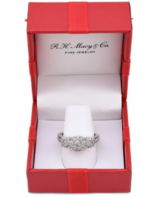 Macy's - Diamond Three Stone Halo Engagement Ring (3/4 ct. t.w.) in 14k Gold, White Gold or Rose Gold