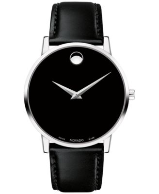 Movado - Men's Swiss Museum Classic Black Leather Strap Watch 40mm