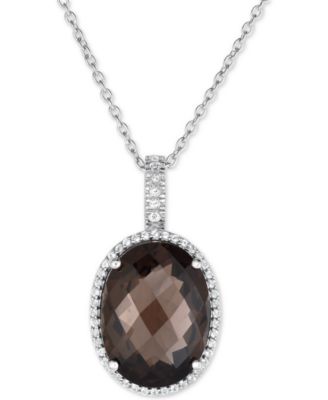 Macy's - Smoky Quartz (15 ct. t.w.) and White Topaz (3/8 ct. t.w.) Large Oval Pendant Necklace in Sterling Silver