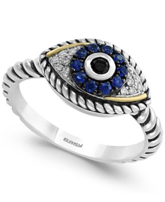 EFFY Collection - Sapphire (1/5 ct. t.w.) and Diamond (1/6 ct. t.w.) Evil Eye Ring in Sterling Silver & 18k Gold