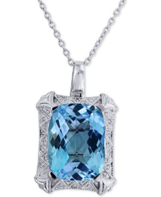 Macy's - Blue Topaz (25 ct. t.w.) & Diamond (1/10 ct. t.w.) 18" Pendant Necklace in Sterling Silver