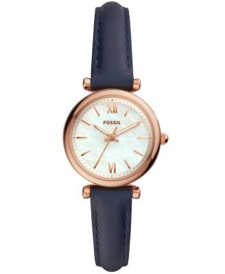 Fossil - Women's Carlie Mini Black Leather Strap Watch 28mm