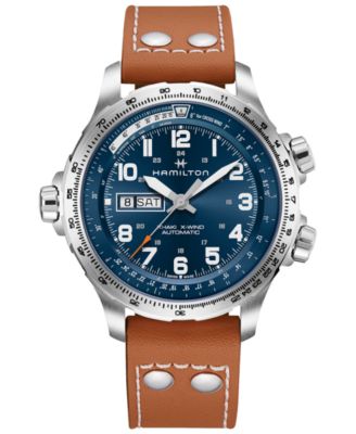 Hamilton - Men's Swiss Khaki X-Wind Aviation Brown Leather Strap Watch 45mm