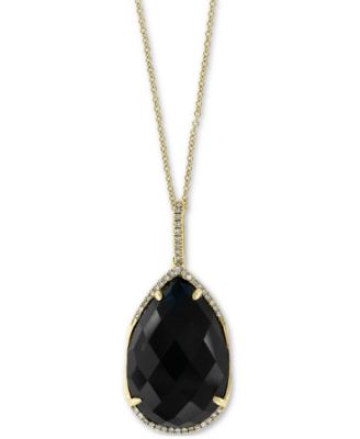 EFFY Collection - Onyx (22 x 15mm) & Diamond (1/8 ct. t.w.) 18" Pendant Necklace in 14k Gold