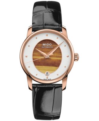 Mido - Women's Swiss Automatic Baroncelli Black Leather Strap Watch 33mm