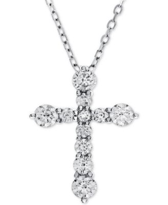 Macy's - Diamond Cross Adjustable Pendant Necklace (1-1/2 ct. t.w.) in 14k White Gold