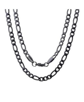STEELTIME - Men's Black IP Plated Stainless Steel Figaro Chain Link Necklace from