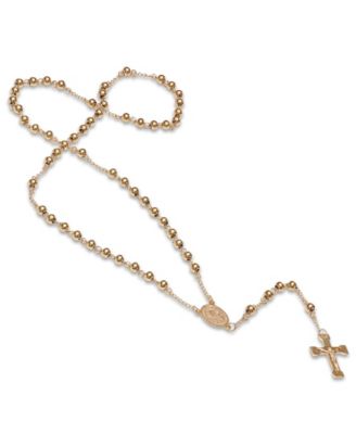STEELTIME - Stainless Steel 18k Gold Plated Religious Classic Beaded Rosary with from