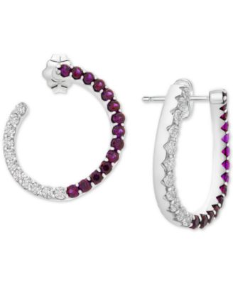 Macy's - Lab-Created Ruby (1-3/8 ct. t.w.) & White Sapphire (1-1/10 ct. t.w.) Front & Back Hoop Earrings in Sterling Silver