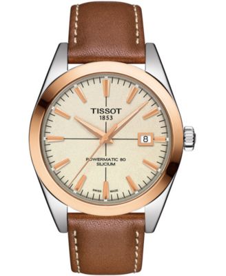 Tissot - Men's Swiss Automatic Gentleman Brown Leather Strap Watch 40mm