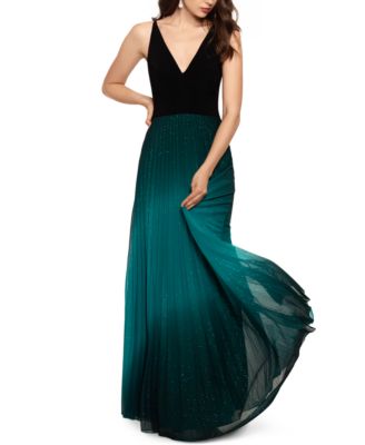 Betsy & Adam - Pleated Glitter-Skirt Gown