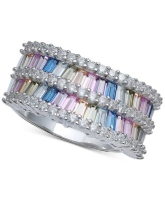 Macy's - Cubic Zirconia Baguette Two Row Wavy Statement Ring in Sterling Silver