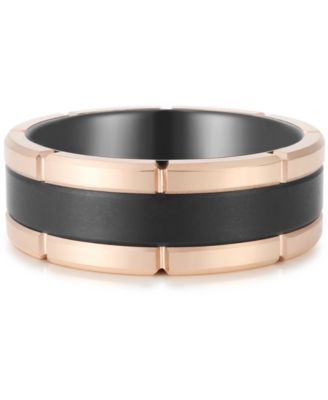 Macy's - Men's Two-Tone Notched Band in Rose & Black Ion-Plated Tantalum