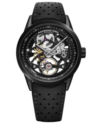 Raymond Weil - Men's Swiss Automatic Freelancer Black Perforated Rubber Strap Watch 42mm