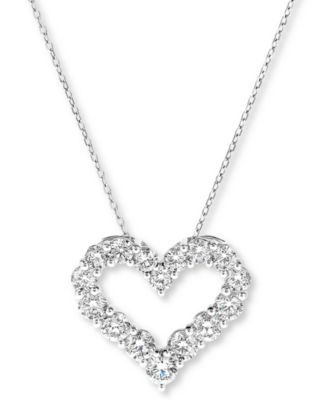 Macy's - Diamond Heart Pendant Necklace (2 ct. t.w.) in 14k White Gold, 16" + 2" extender