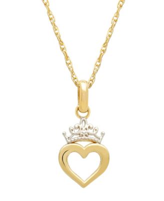 Disney - Children's Two-Tone Heart & Tiara 15" Pendant Necklace in 14k Gold