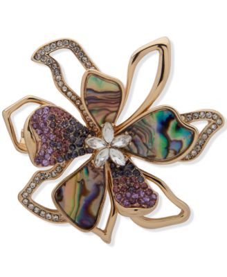 Anne Klein - Gold-Tone Crystal & Stone Flower Pin