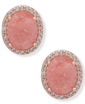 lonna & lilly - Gold-Tone Cubic Zirconia Oval Halo Stud Earrings