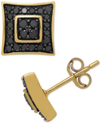 Macy's - Men's Black Diamond Cluster Stud Earrings (1/2 ct. t.w.) in 18k Gold-Plated Sterling Silver
