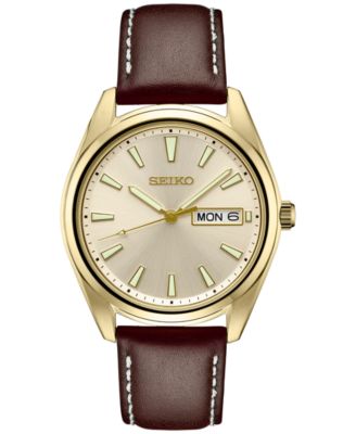Seiko - Men's Essentials Brown Leather Strap Watch 40mm