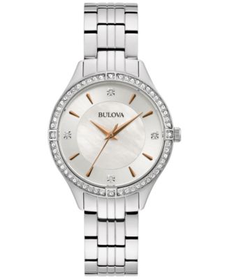 Bulova - Women's Embellished Silver-Tone Stainless Steel Bracelet Watch 32mm