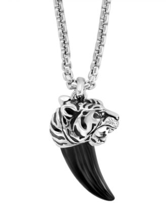 EFFY Collection - Men's Onyx Claw Tiger 22" Pendant Necklace in Sterling Silver
