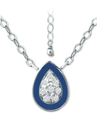 Giani Bernini - Cubic Zirconia & Enamel Teardrop Pendant Necklace in Sterling Silver, 16" + 2" extender