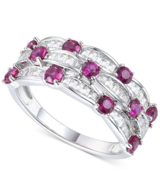 Macy's - Lab-Created Emerald (5/8 ct. t.w.) & Lab-Created White Sapphire (5/8 ct. t.w.) Multirow Ring in Sterling Silver (Also in Lab-Created Ruby & Lab-Created Sapphire)