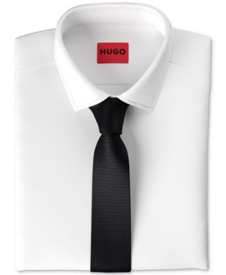HUGO - Men's Open Pink Ribbed Silk Skinny Tie
